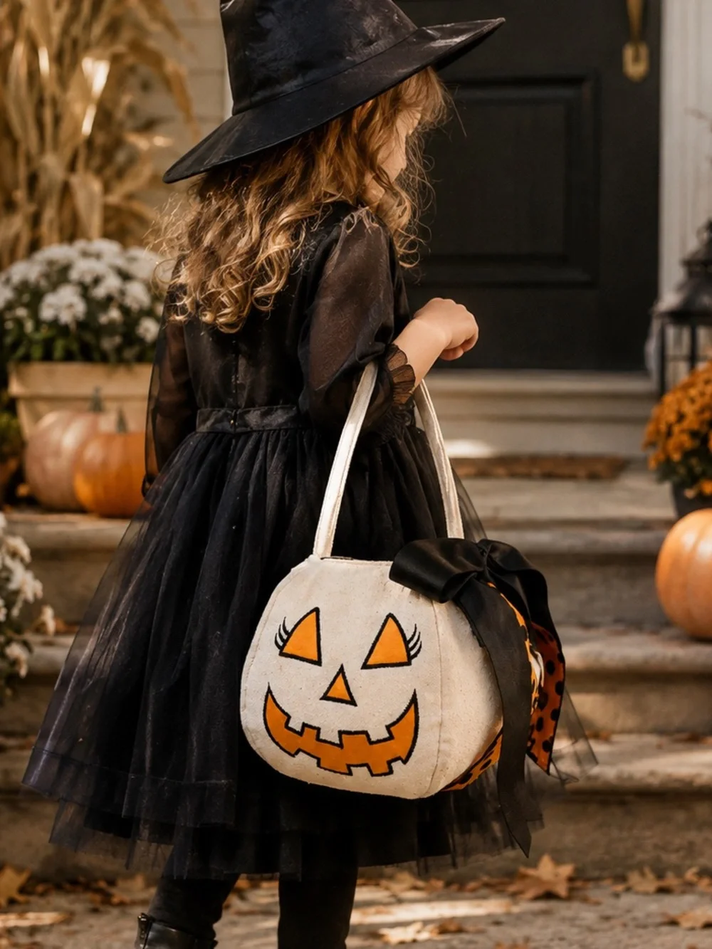 Heirloom quality boutique trick or treat Halloween pumpkin bag